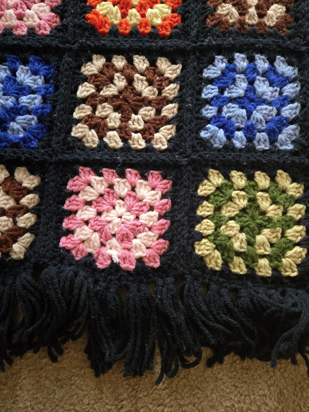 Handmade Multicolor Granny Square Crochet Throw Blanket